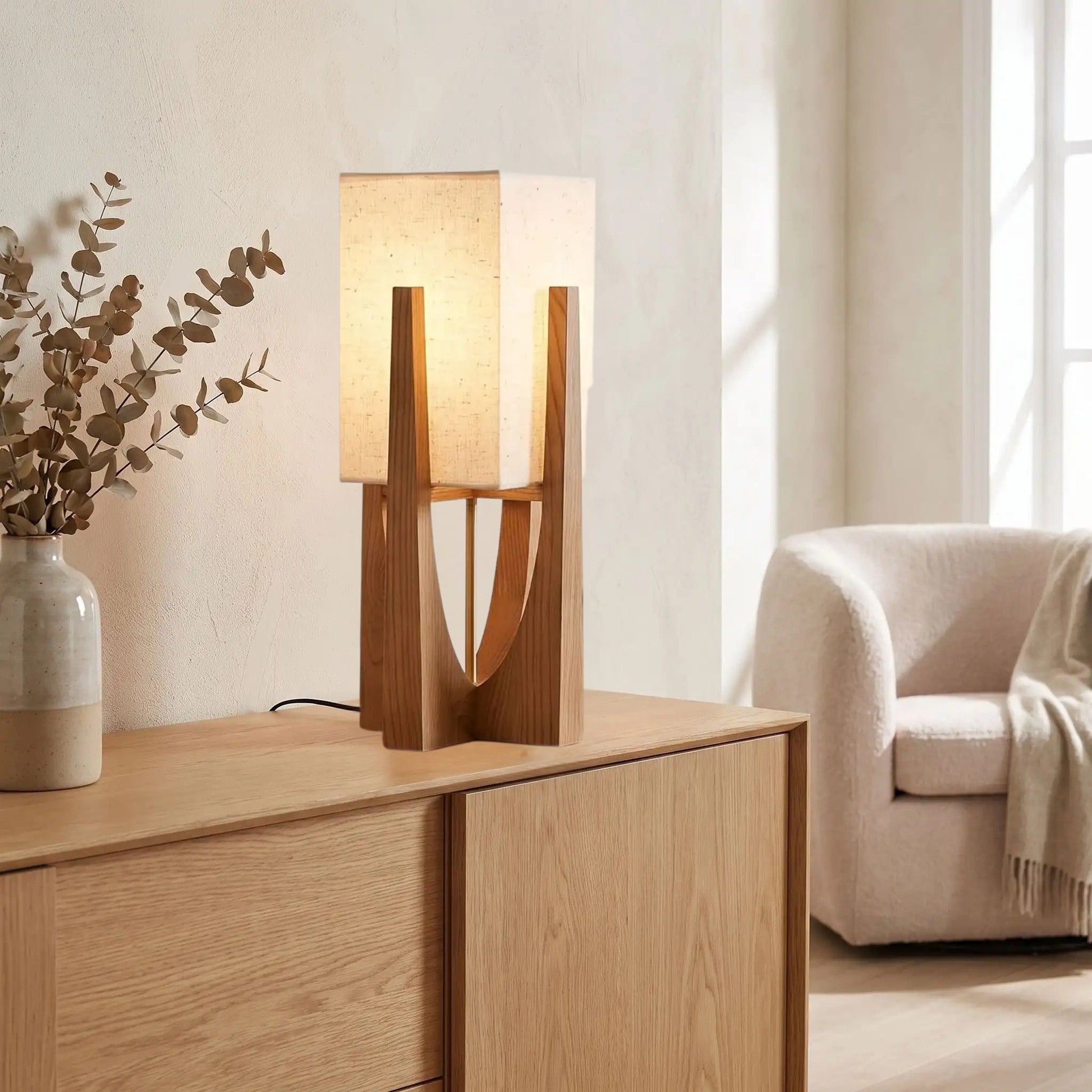 lampe à poser noyer 52 cm style wabi sabi japonais