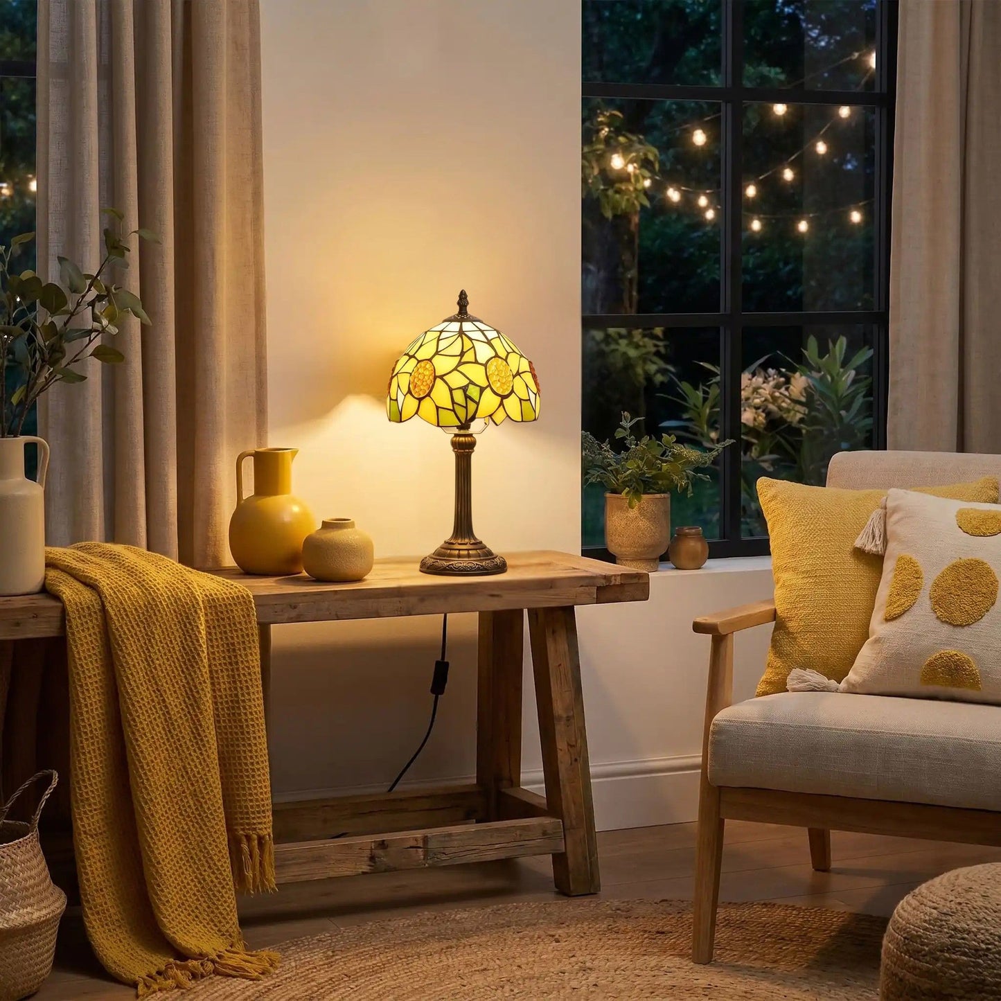 lampe a poser nuit tiffany jaune tournesol
