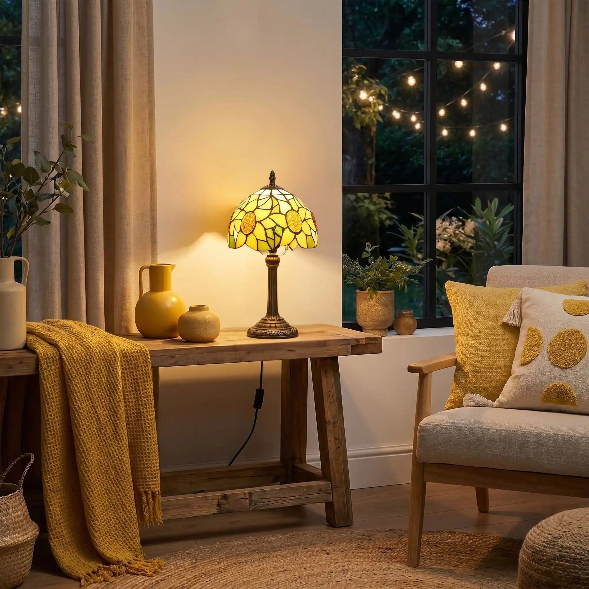 lampe a poser nuit tiffany jaune tournesol