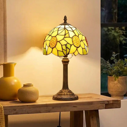 lampe a poser nuit vu rapproche tiffany jaune tournesol