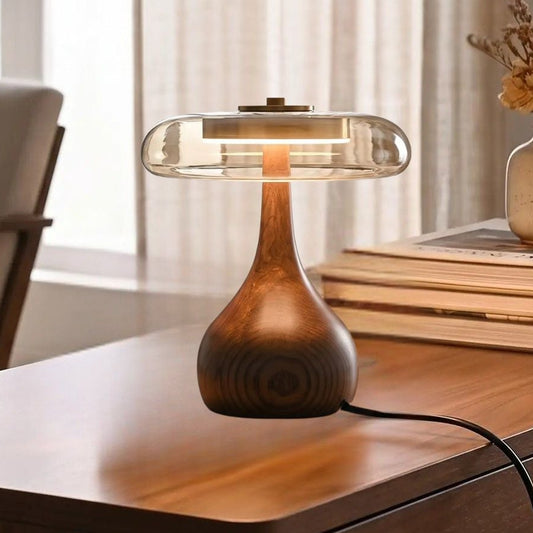lampe a poser petite sejour avec livre vu rapproche retro bois ambre