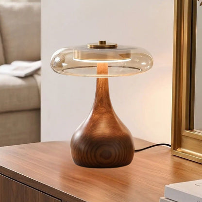 lampe a poser petite sejour avec miroir vu rapproche retro bois ambre