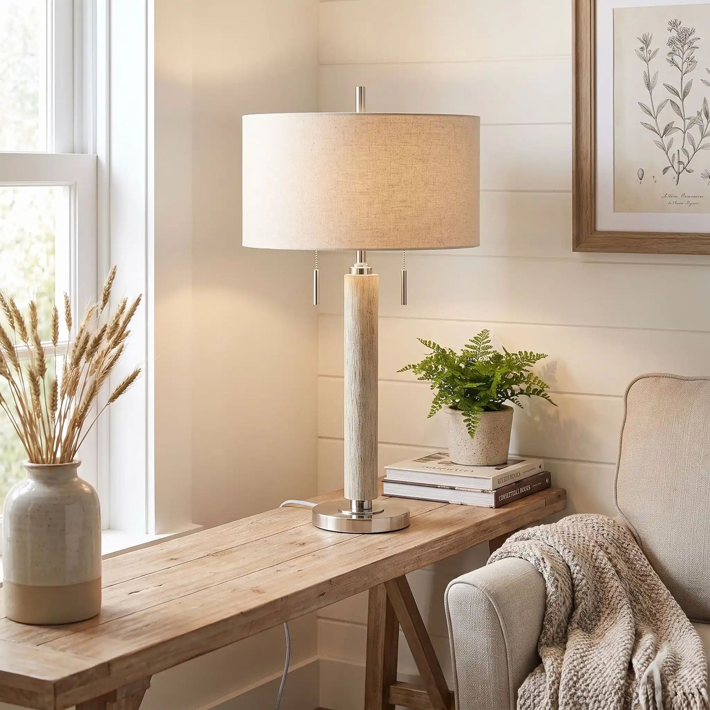 lampe à poser salon argent sur console sejour modern farmhouse port usb