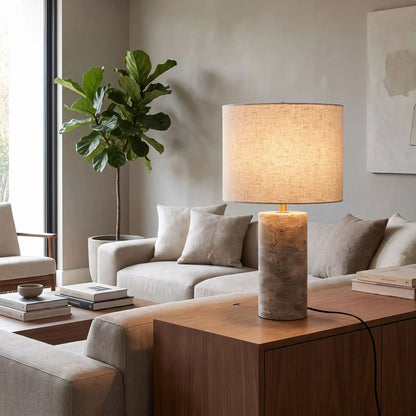lampe à poser salon avec arbre roche de travertin naturelle