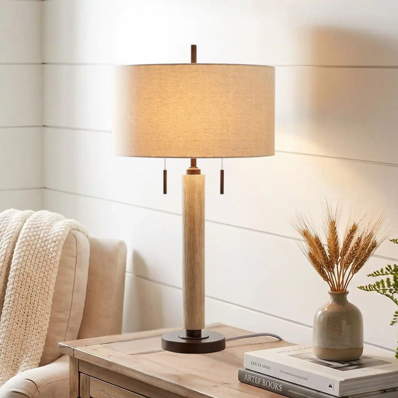 lampe à poser salon bronze antique salle sejour vu rapproche modern farmhouse port usb