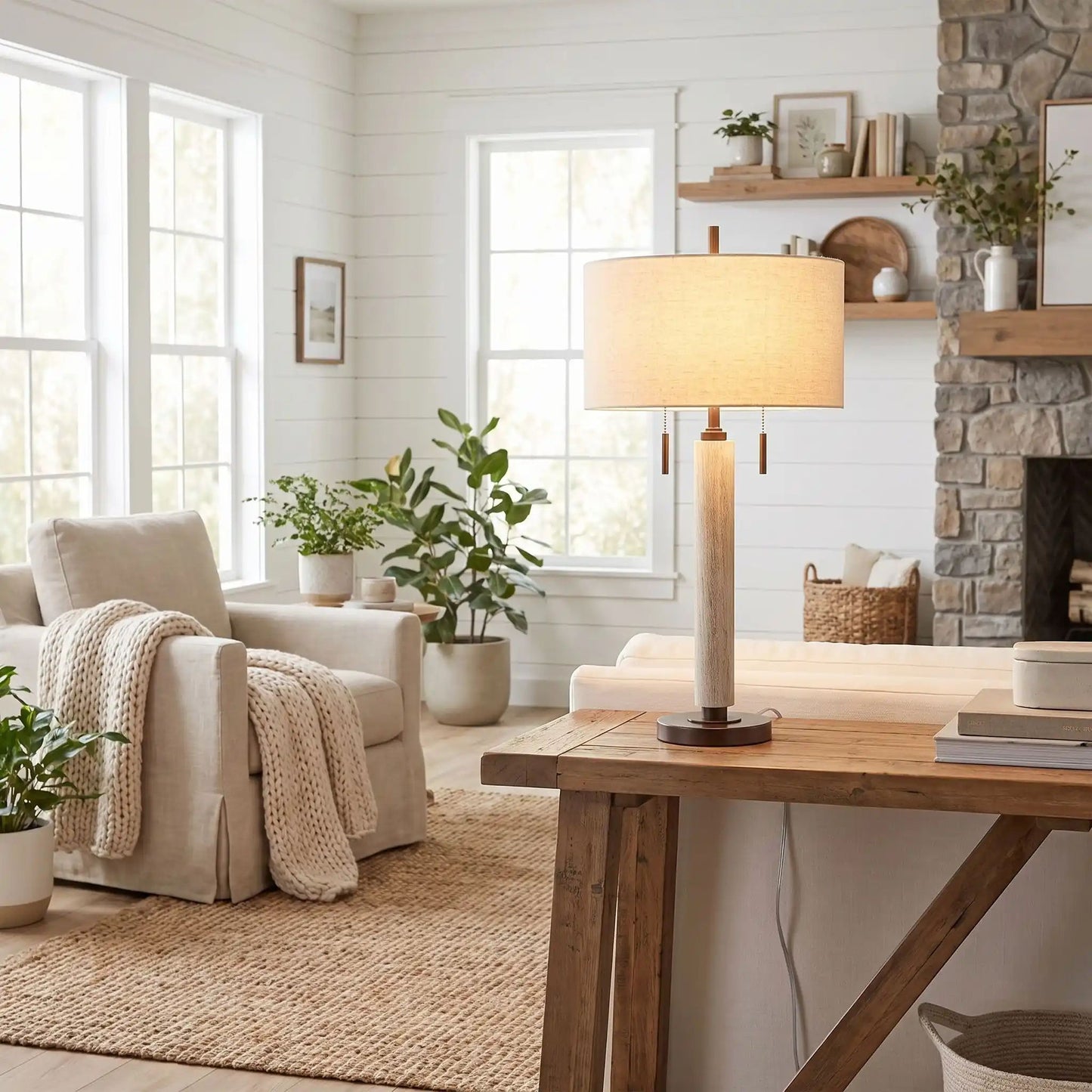 lampe à poser salon bronze antique sur console sejour modern farmhouse port usb