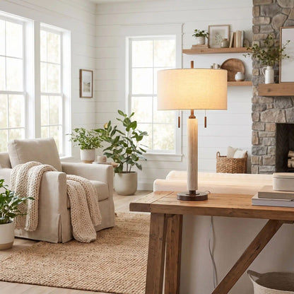 lampe à poser salon bronze antique sur console sejour modern farmhouse port usb