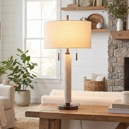 lampe à poser salon bronze antique sur console sejour vu rapproche modern farmhouse port usb
