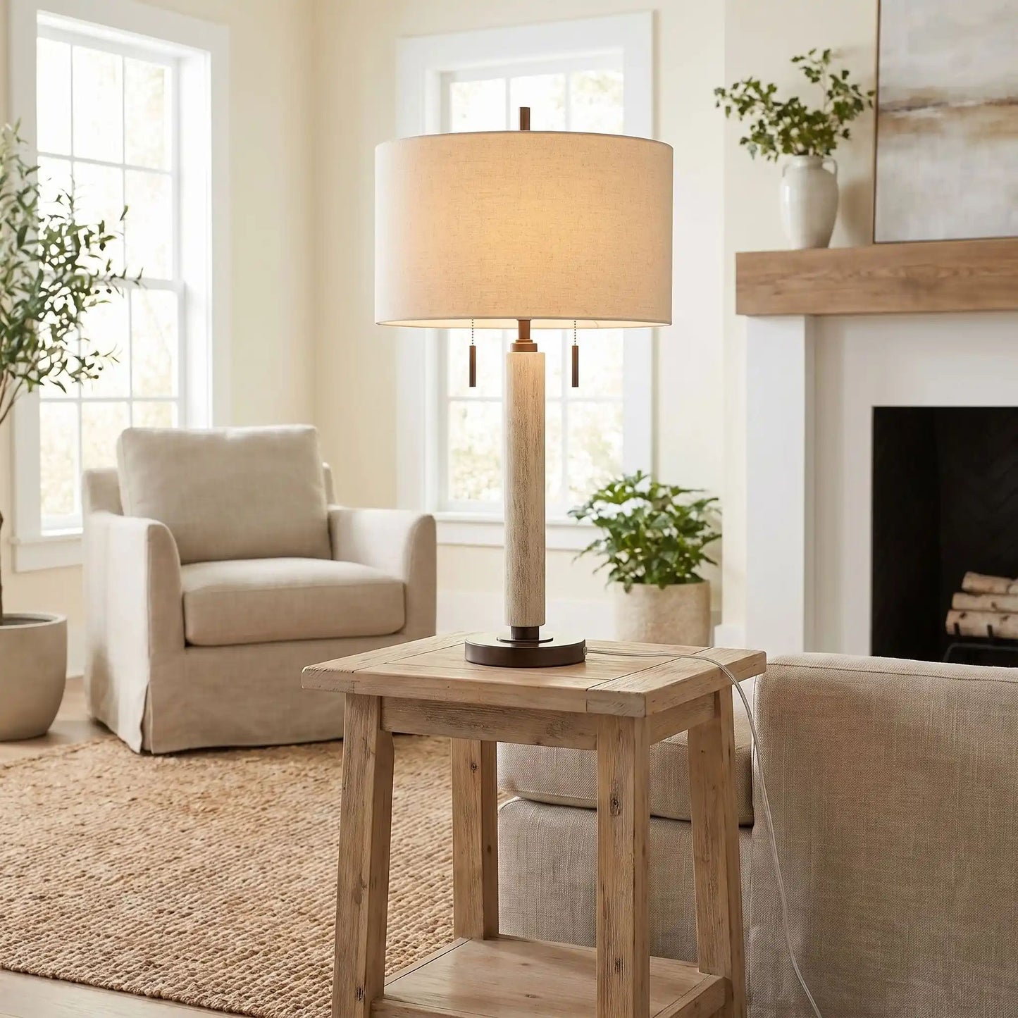 lampe à poser salon bronze antique sur table sejour modern farmhouse port usb