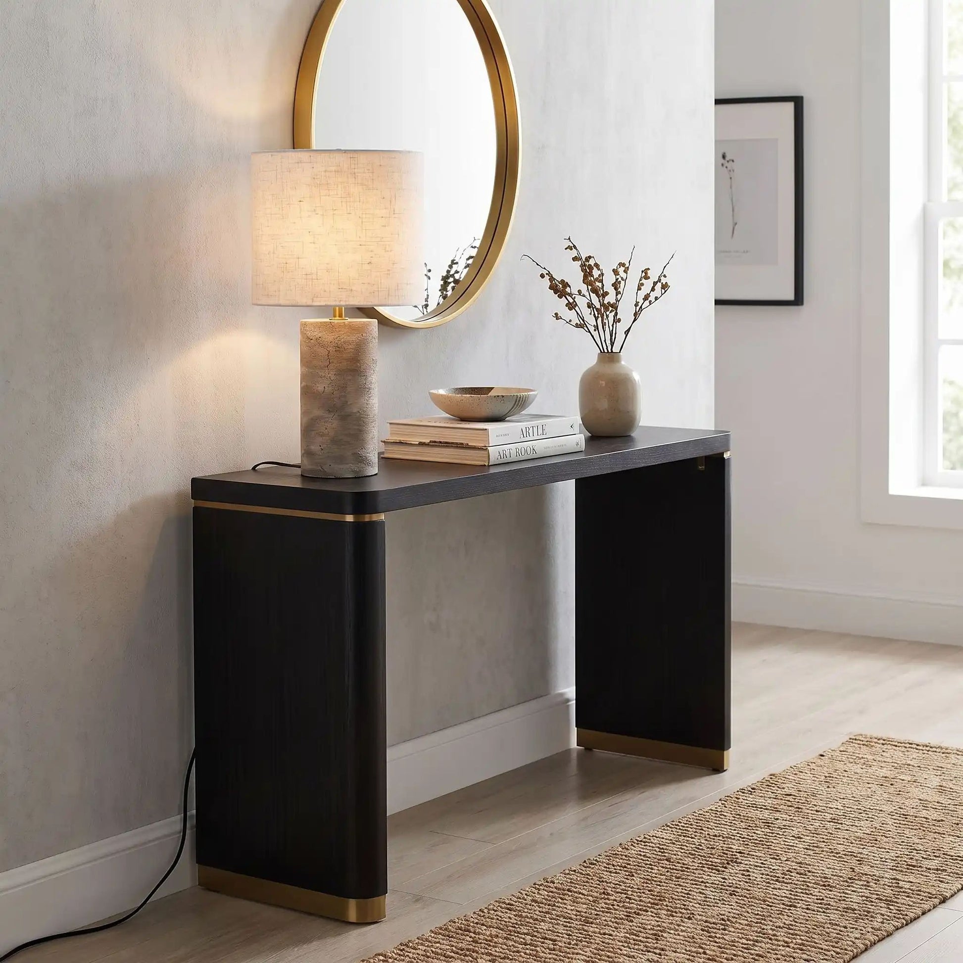 lampe à poser salon console entree roche de travertin naturelle