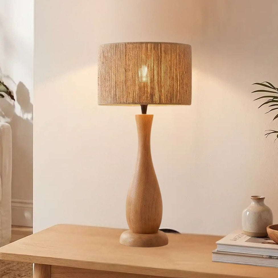 lampe à poser salon console sejour vu rapproche scandinave bois massif et chanvre