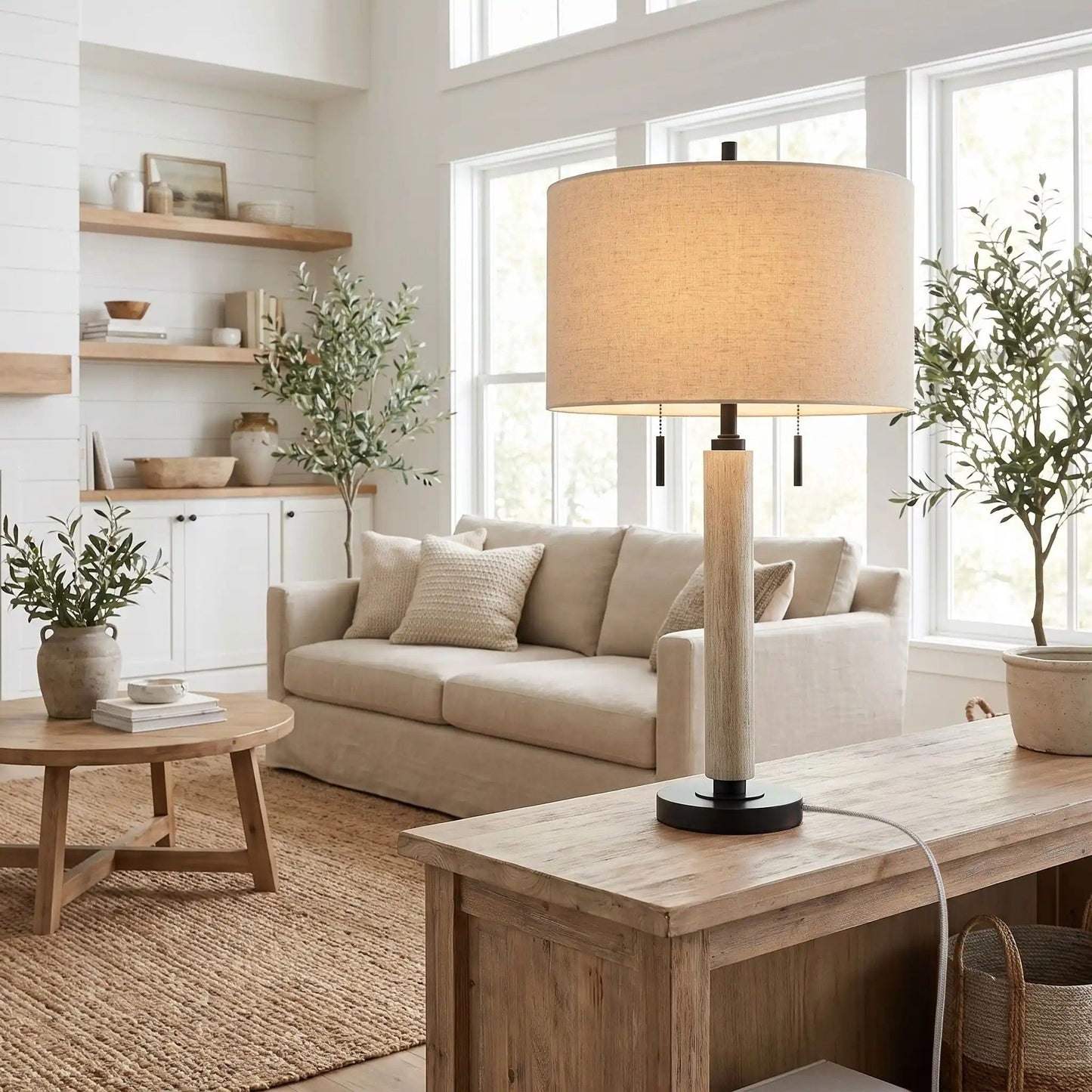 lampe à poser salon noir sur console sejour modern farmhouse port usb