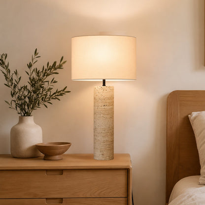 lampe à poser salon table chevet vu rapproche roche de travertin naturelle