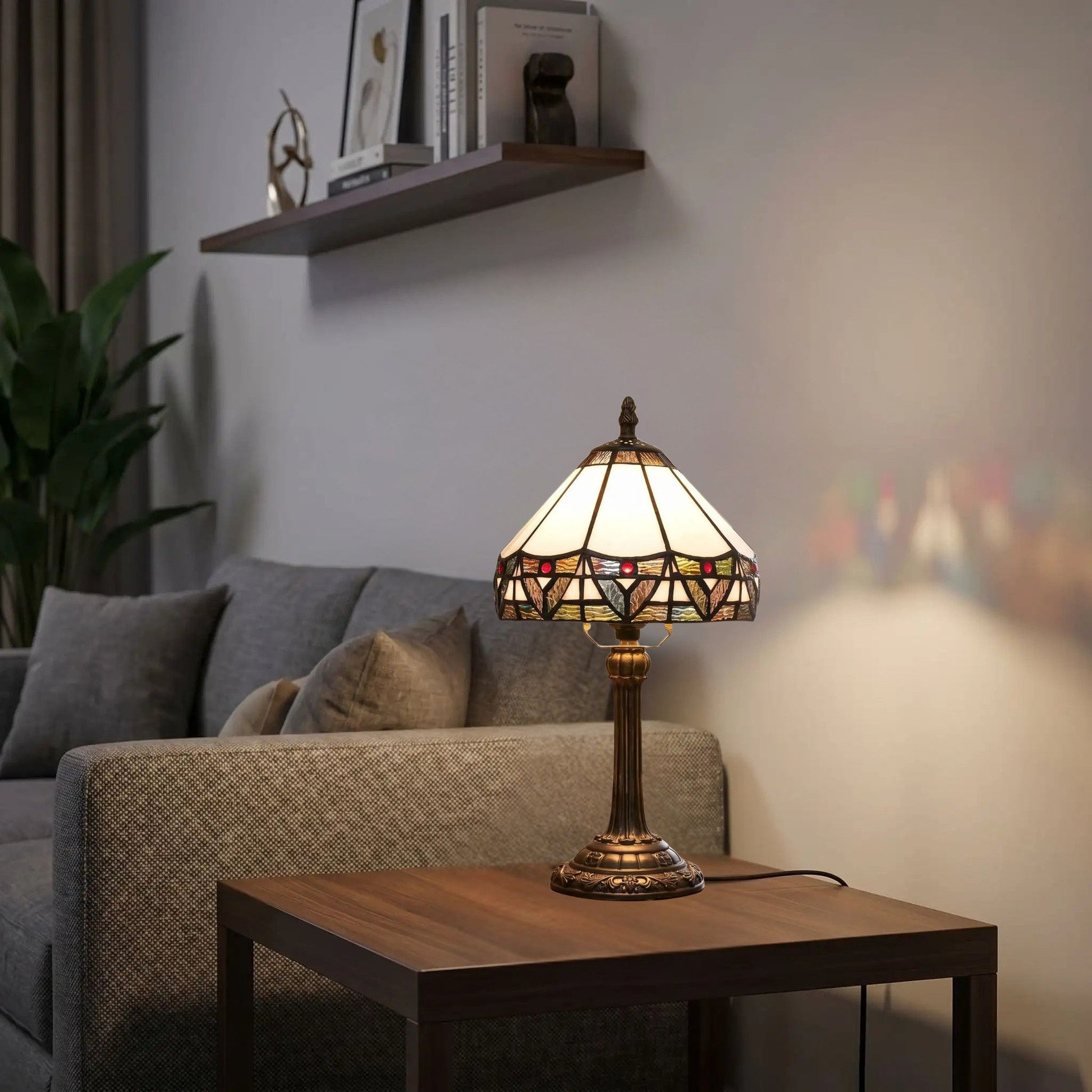 lampe a poser sejour avec canape tiffany blanche colore