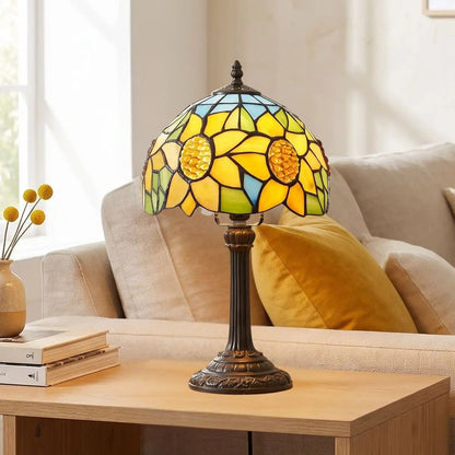 lampe a poser sejour avec canape vu rapproche tiffany tournesol ciel bleu
