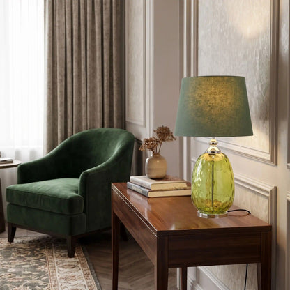 lampe à poser sejour avec fauteuil verre souffle olive