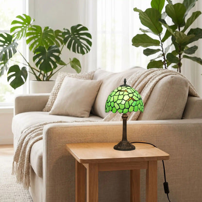 lampe a poser sejour avec plante tiffany vert motif feuilles