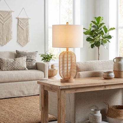 lampe à poser sejour boheme chic rotin naturel