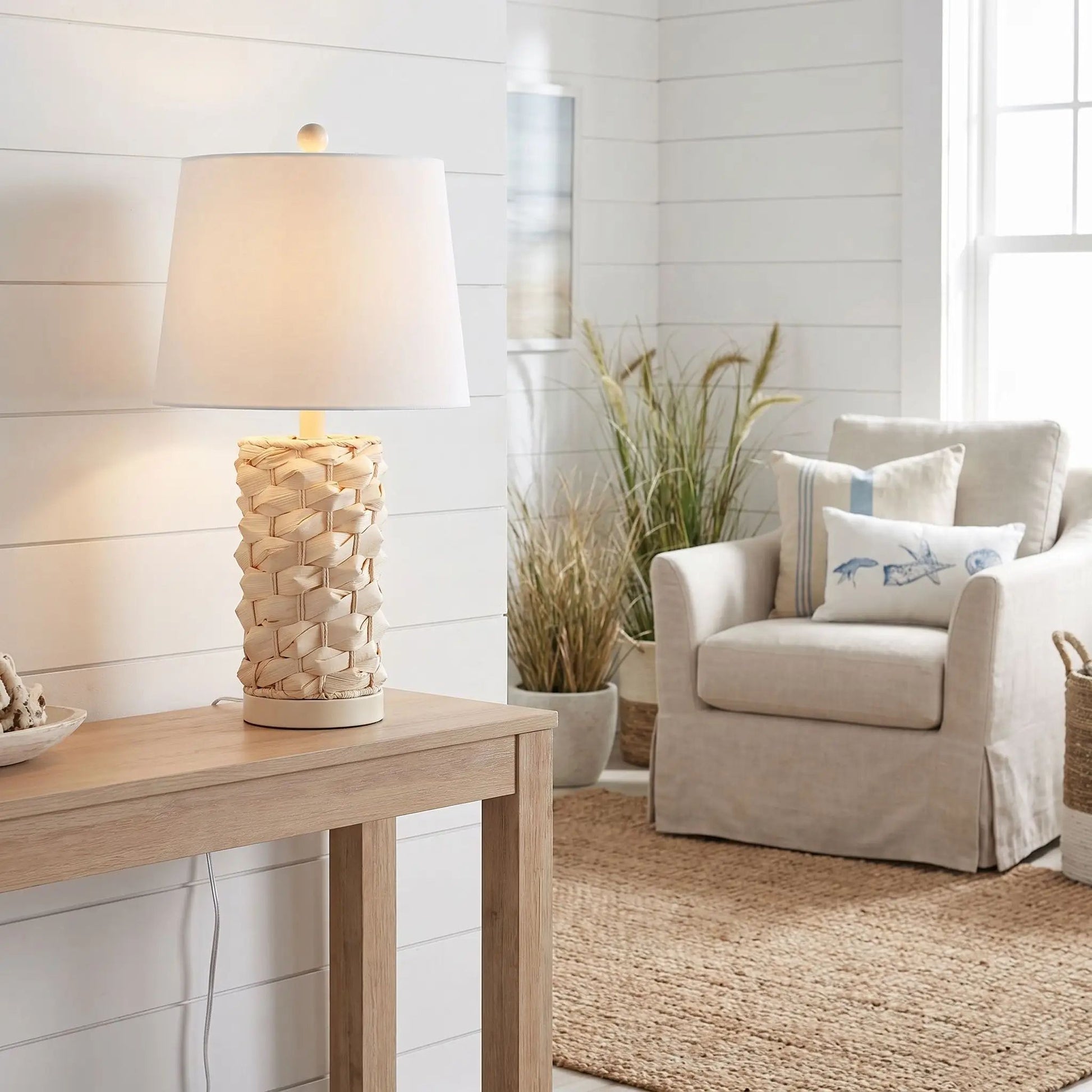 lampe à poser sejour coastal rotin naturel