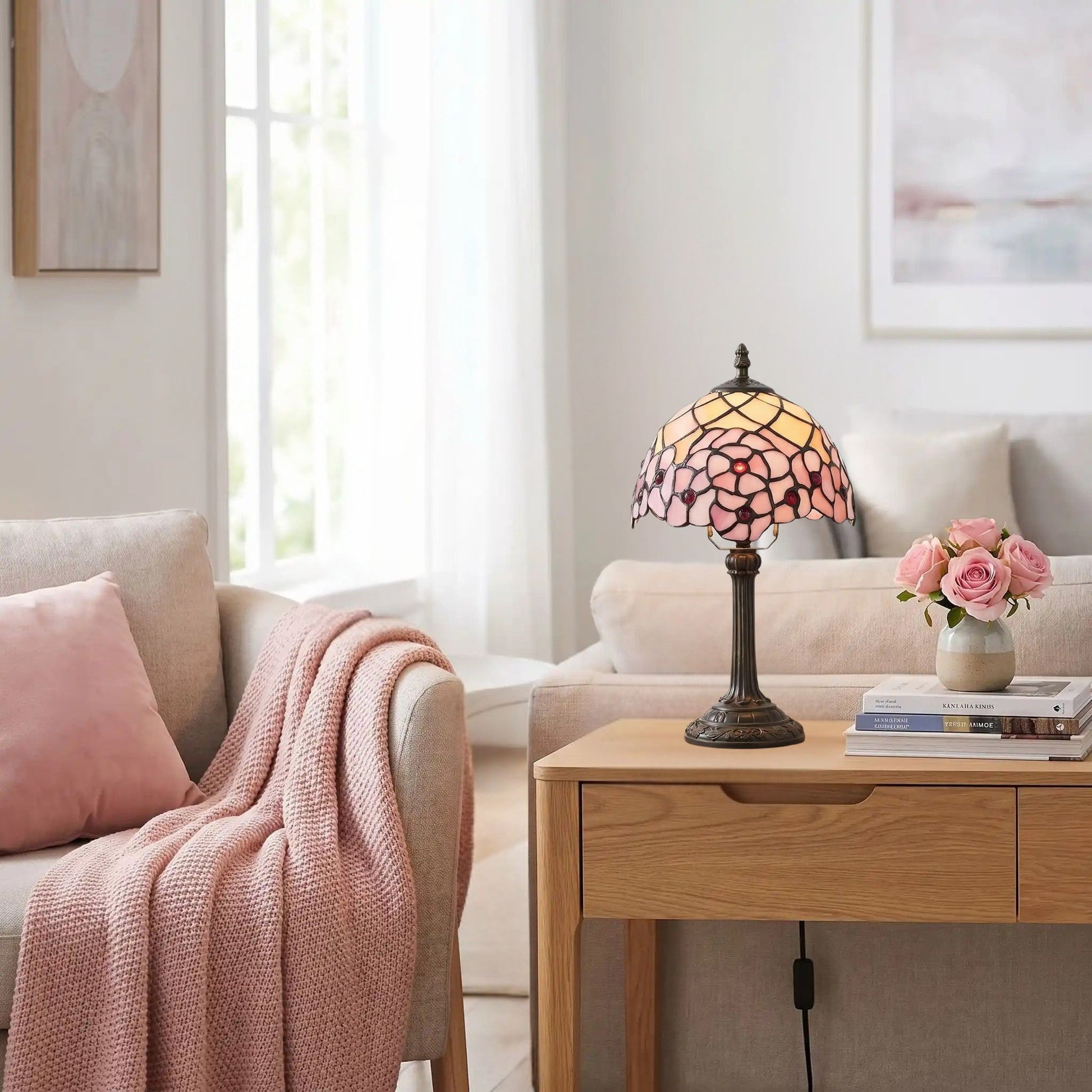 lampe a poser sejour tiffany rose cerisier