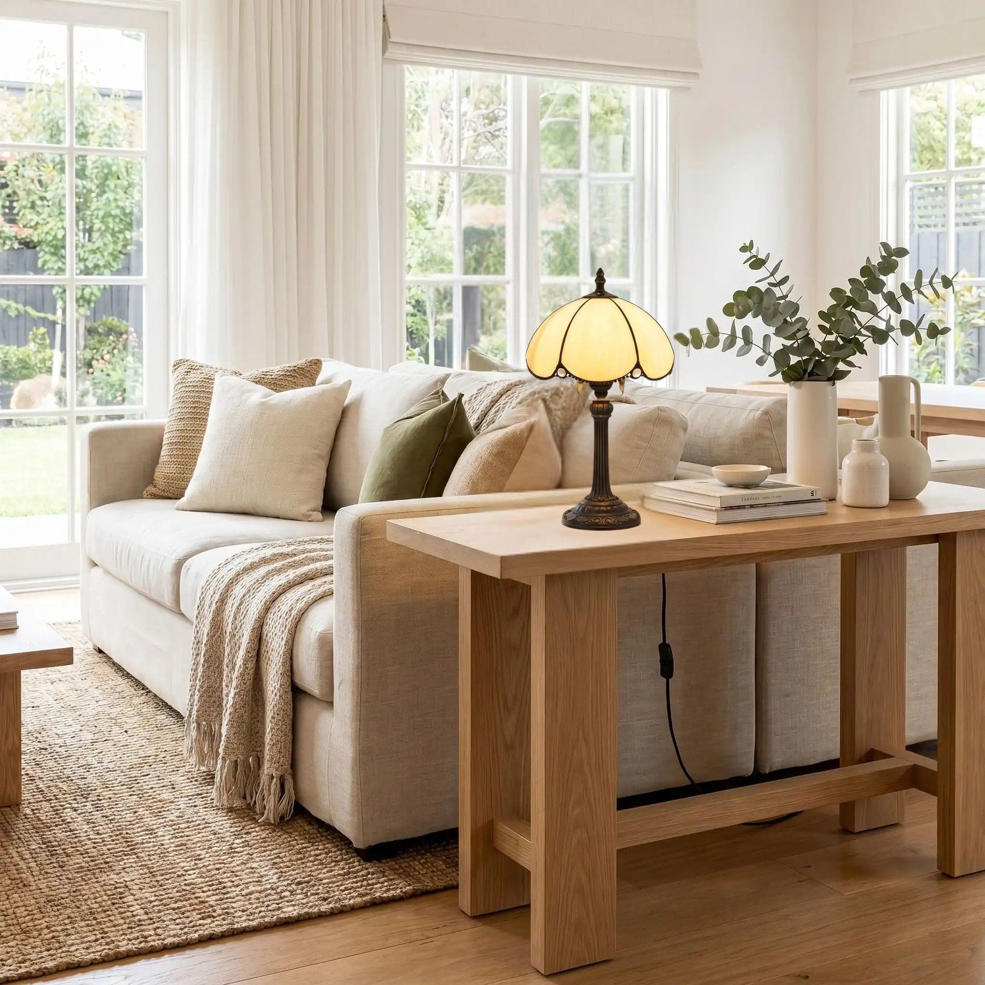 lampe a poser sejour tiffany verre teinte blanc