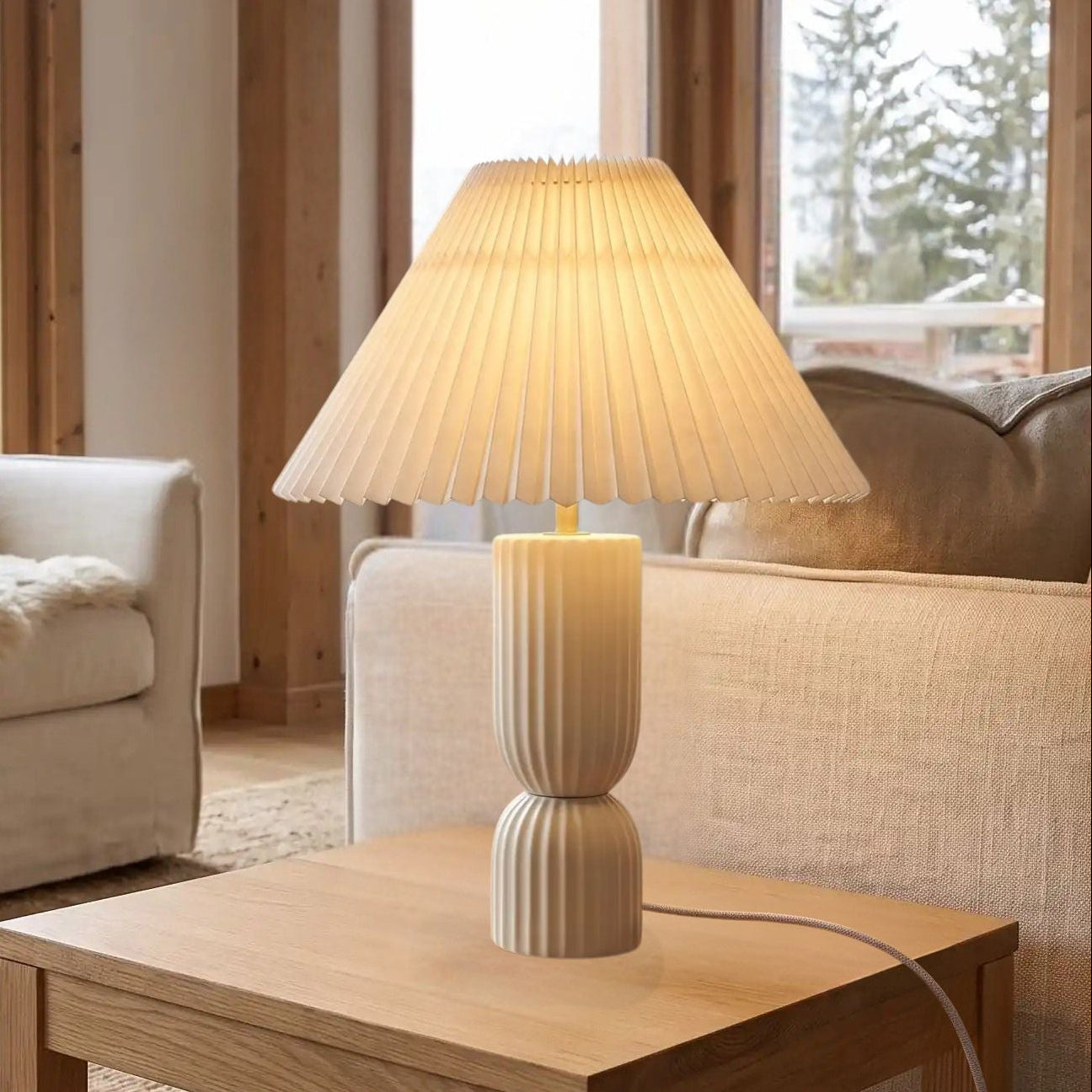 lampe à poser sejour vu rapproche scandinave ceramique blanche