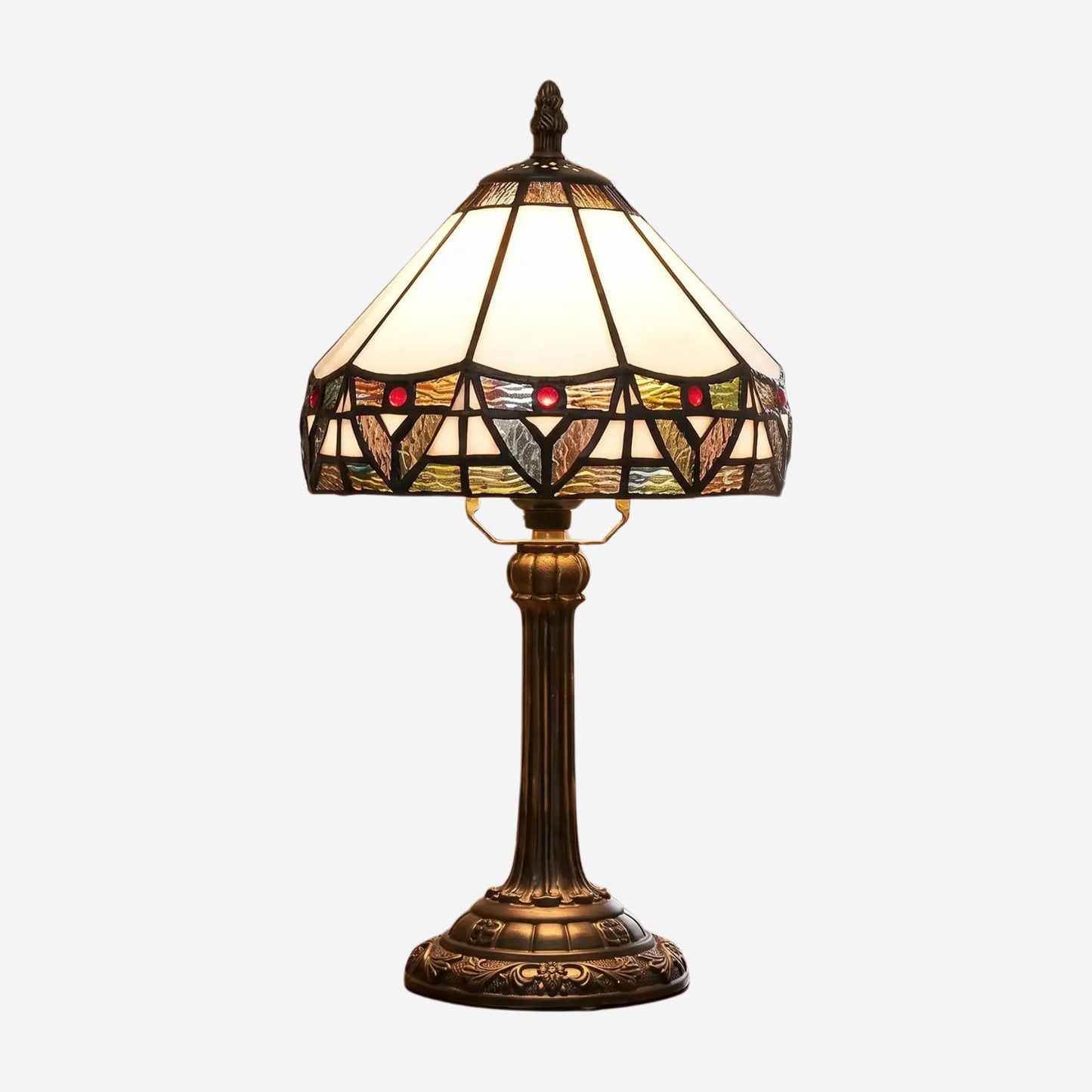 lampe a poser table sejour fiche produit tiffany blanche geometrique