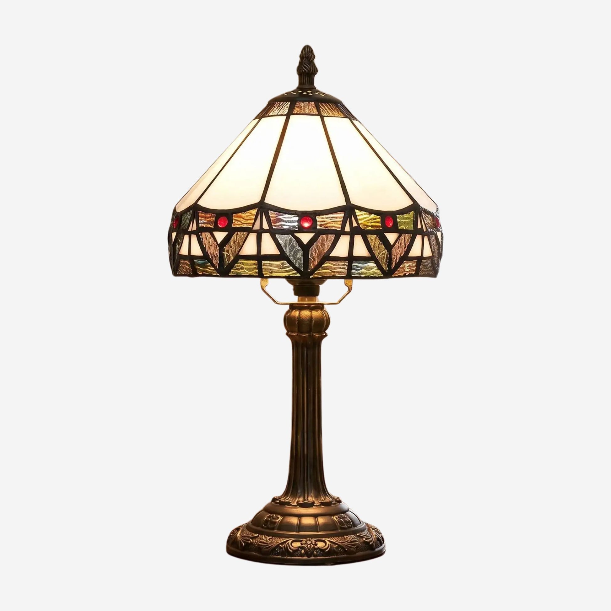 lampe a poser table sejour fiche produit tiffany blanche geometrique