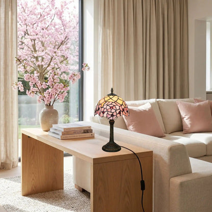 lampe a poser table sejour tiffany rose cerisier