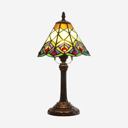 lampe a poser variante produit tiffany vert motif geometrique queue de paon