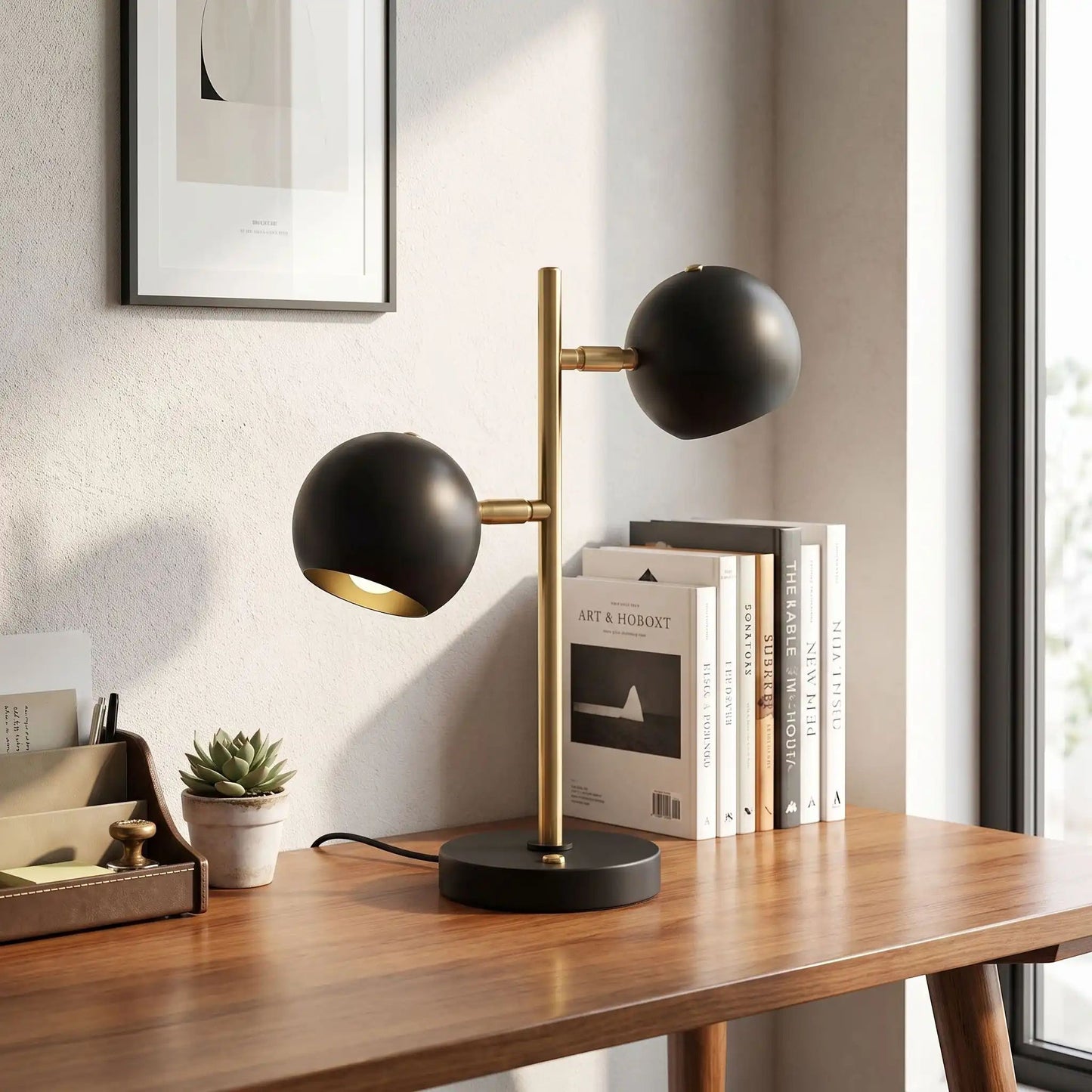 lampe bureau avec livres influence nordique