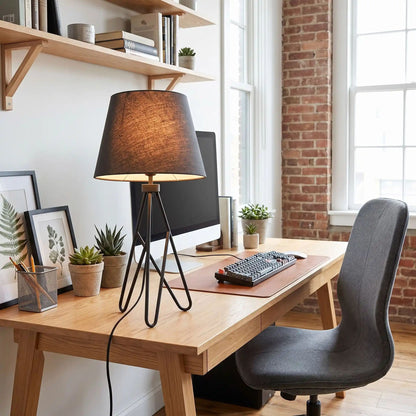 lampe bureau avec mur brique industriel et elegance scandinave