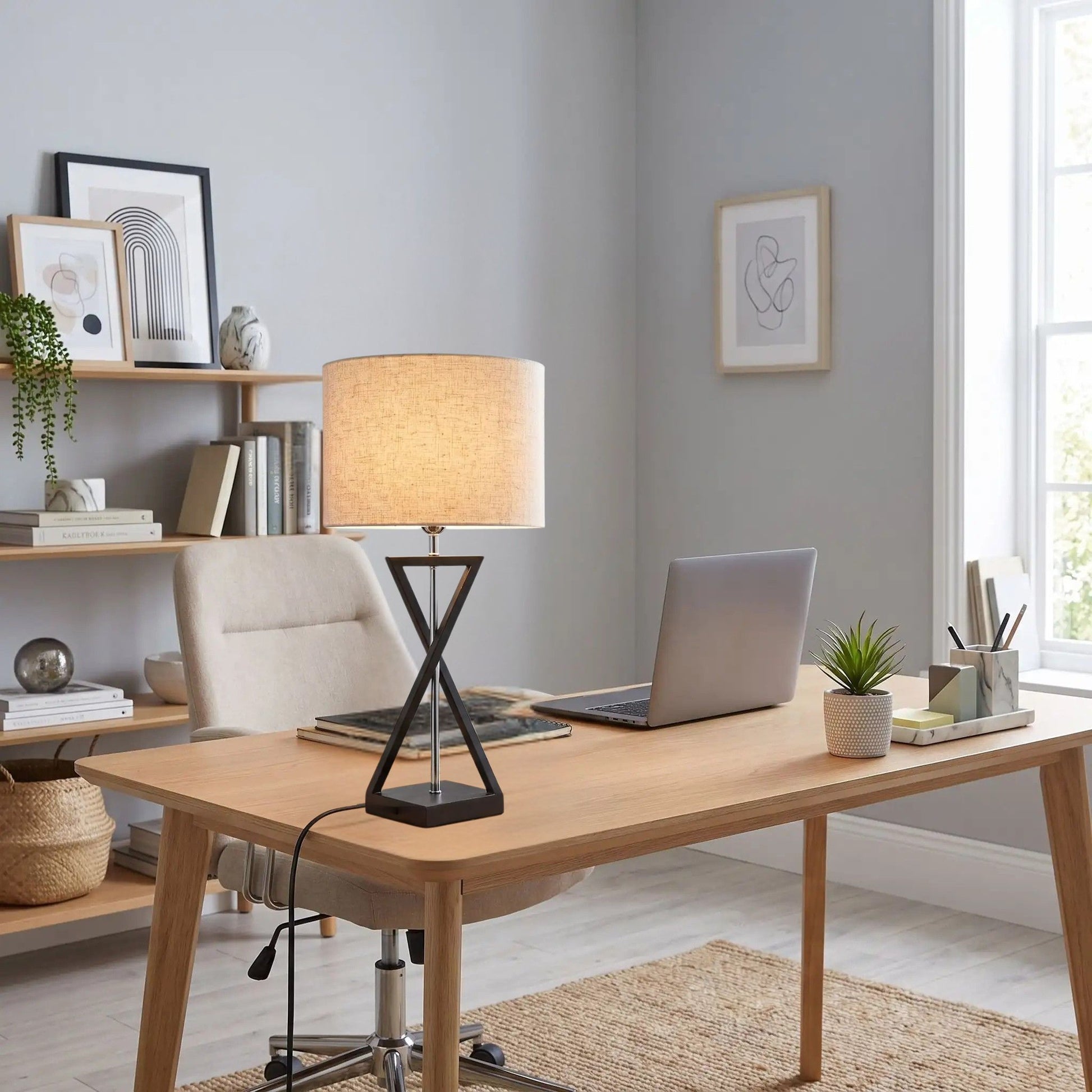 lampe bureau beige avec bureau elegance design contemporain