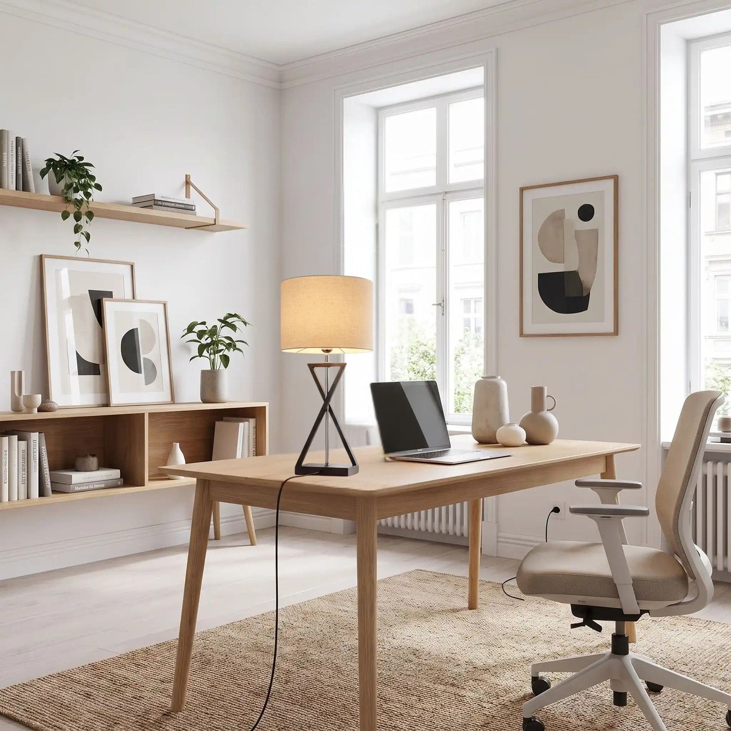 lampe bureau beige avec cadre elegance design contemporain