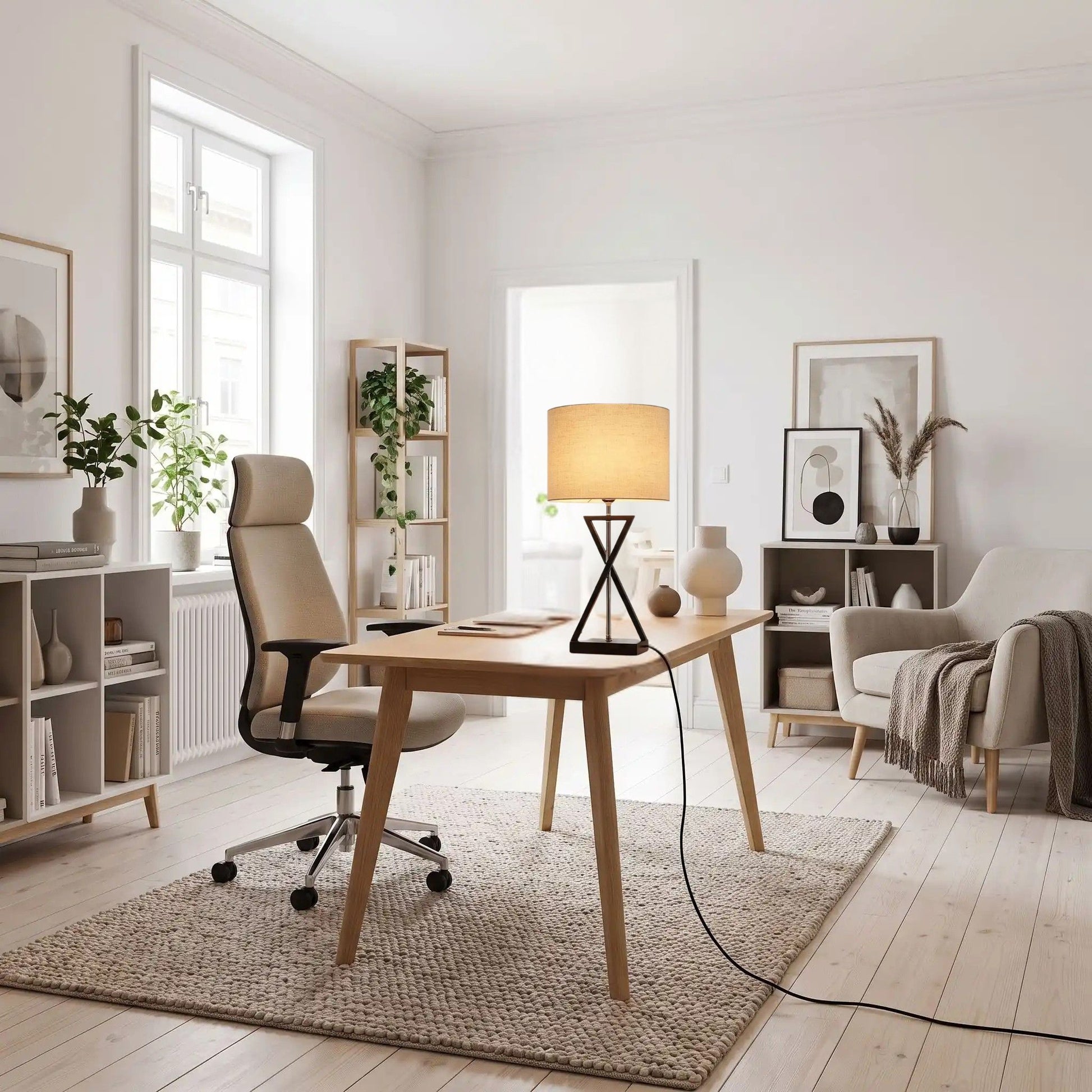 lampe bureau beige avec fauteuil elegance design contemporain
