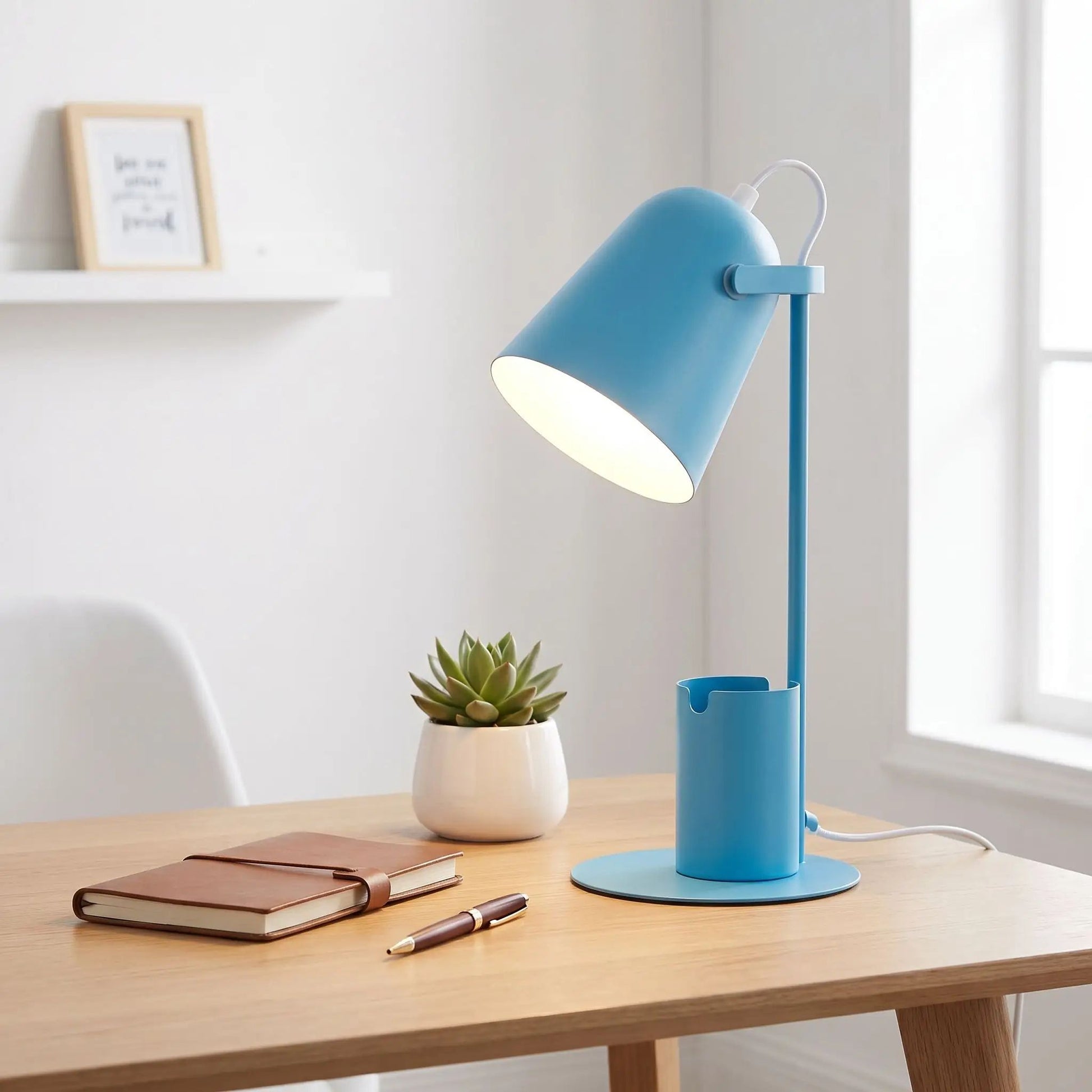lampe bureau bleu support vide multifonction organisateur