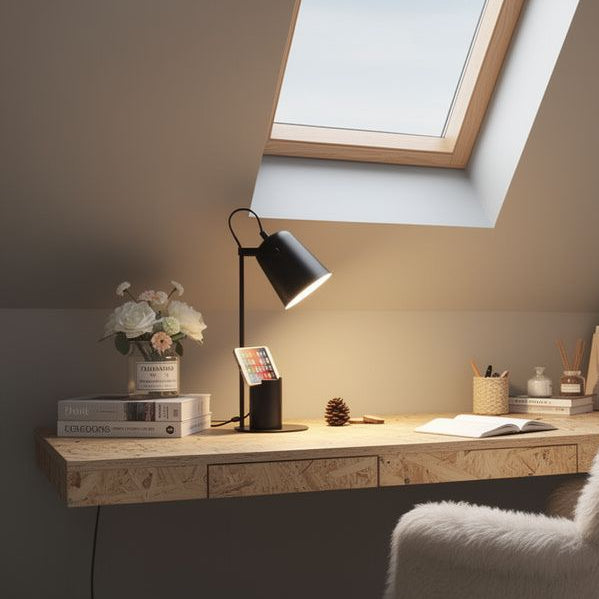 lampe bureau noir vu rapproche multifonction organisateur