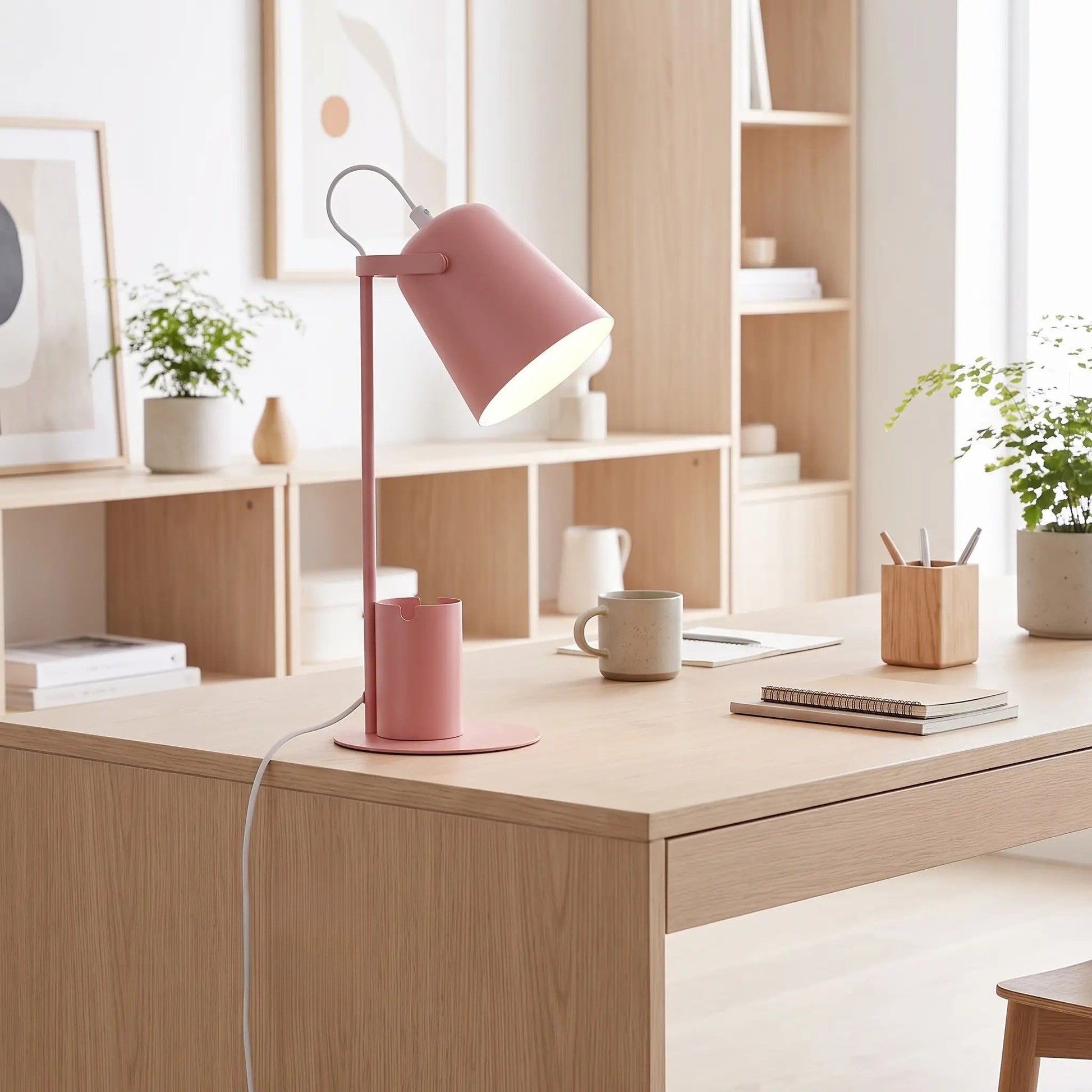lampe bureau rose avec tasse multifonction organisateur