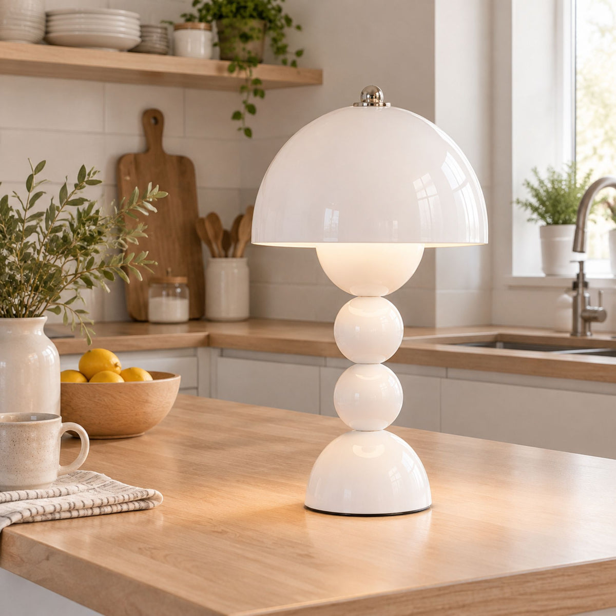 lampe champignon artistique rechargeable blanc comptoir