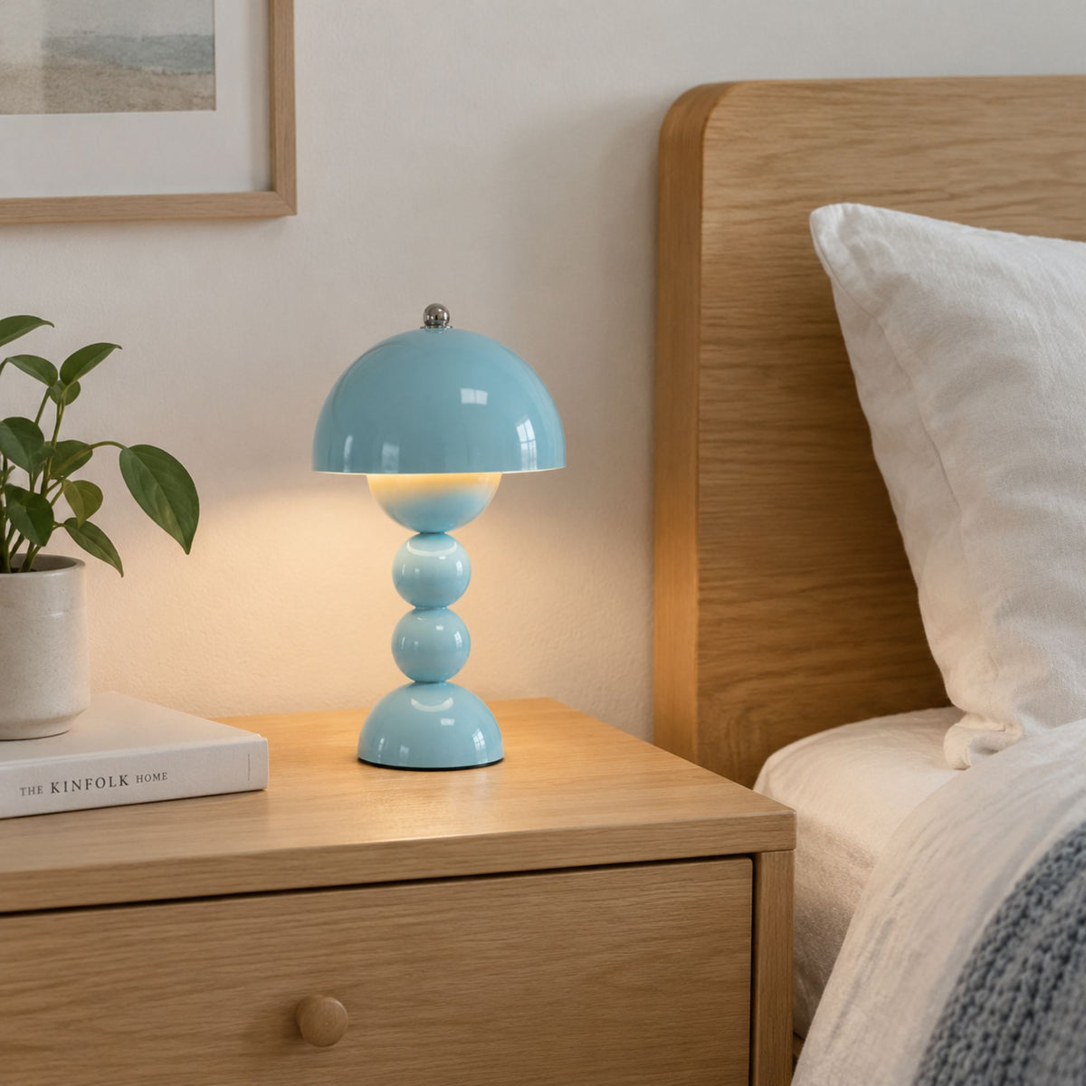 lampe champignon artistique rechargeable bleu leger chevet