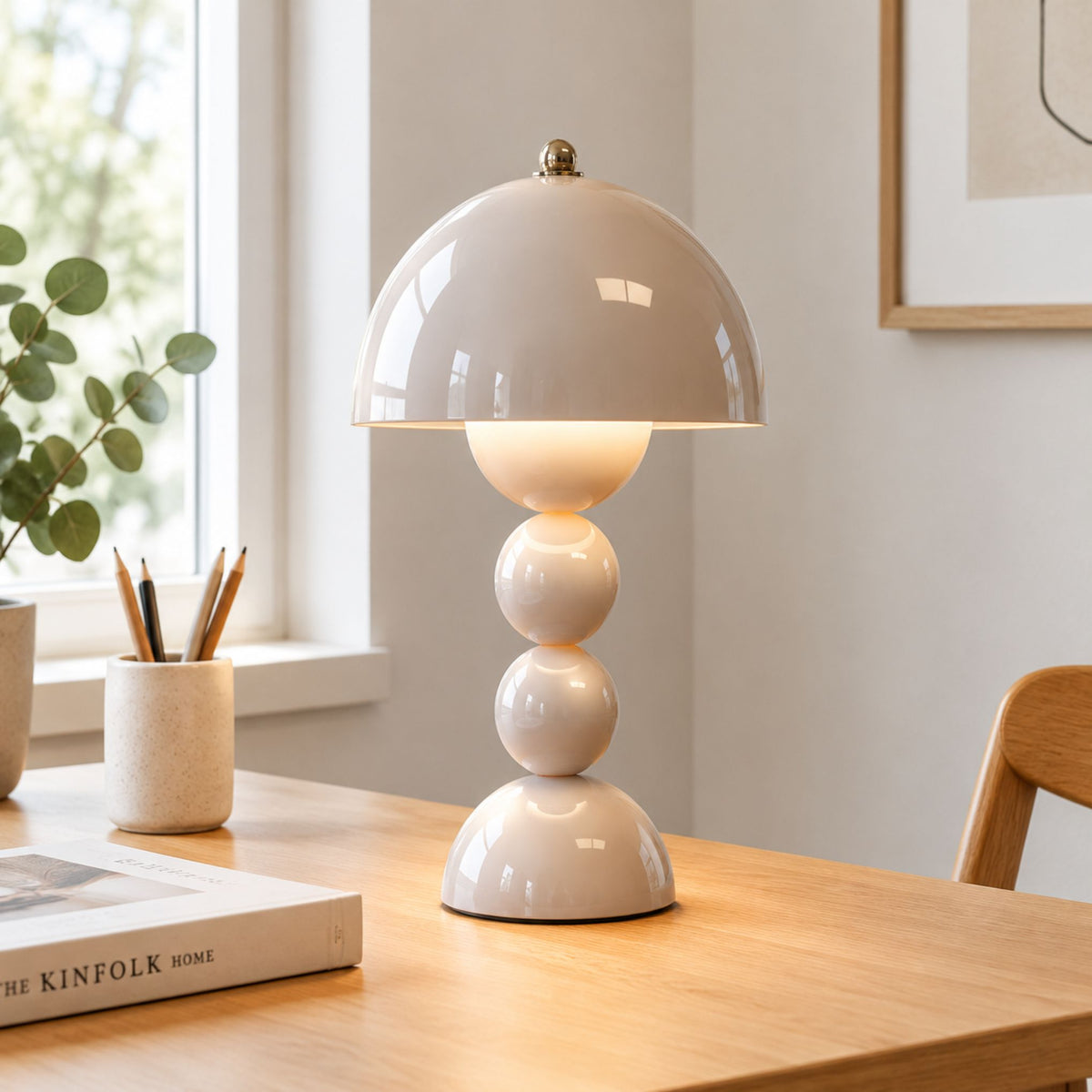 lampe champignon artistique rechargeable gris bureau