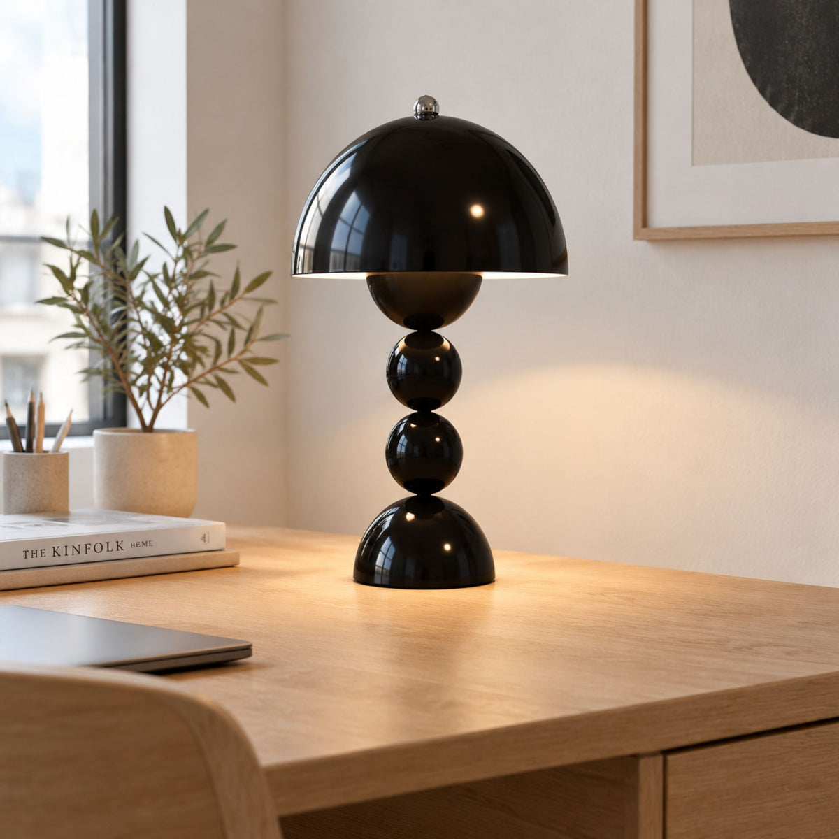 lampe champignon artistique rechargeable noir bureau