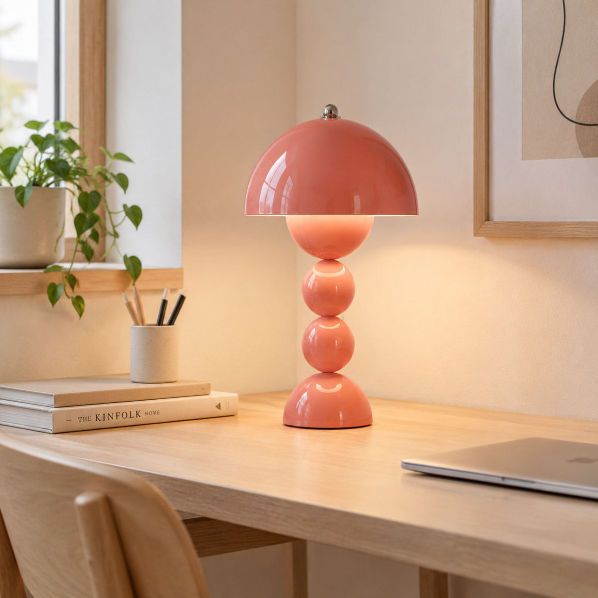 lampe champignon artistique rechargeable rose bureau