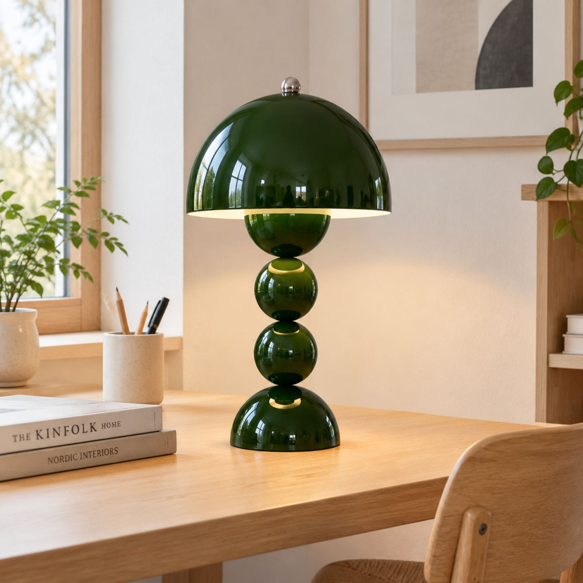 lampe champignon artistique rechargeable vert fonce bureau