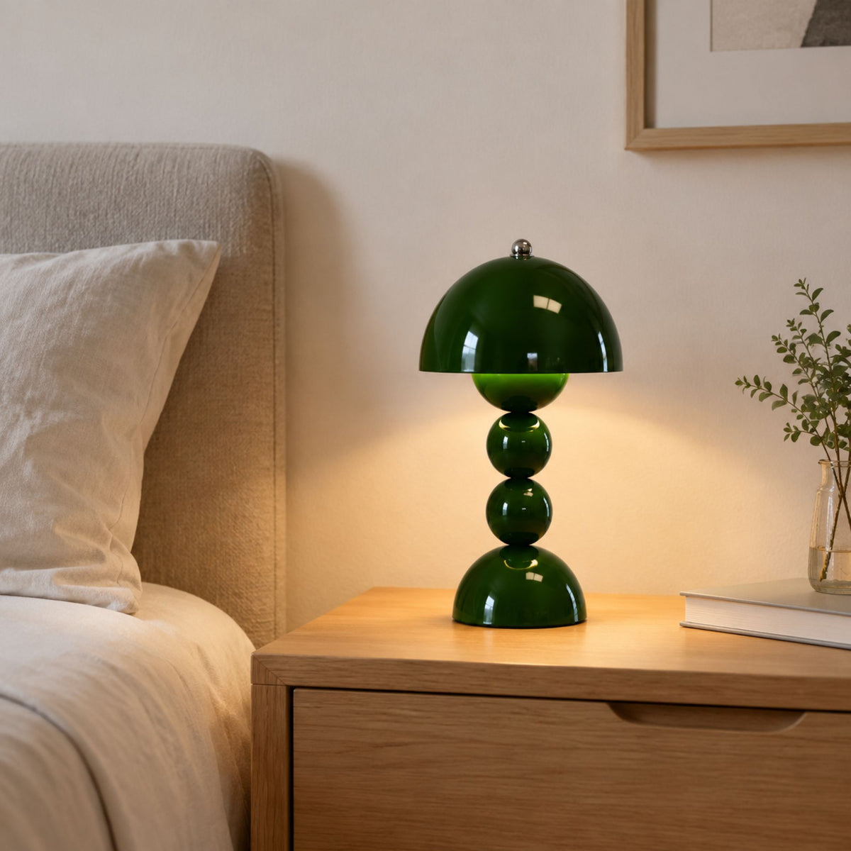 lampe champignon artistique rechargeable vert fonce chevet