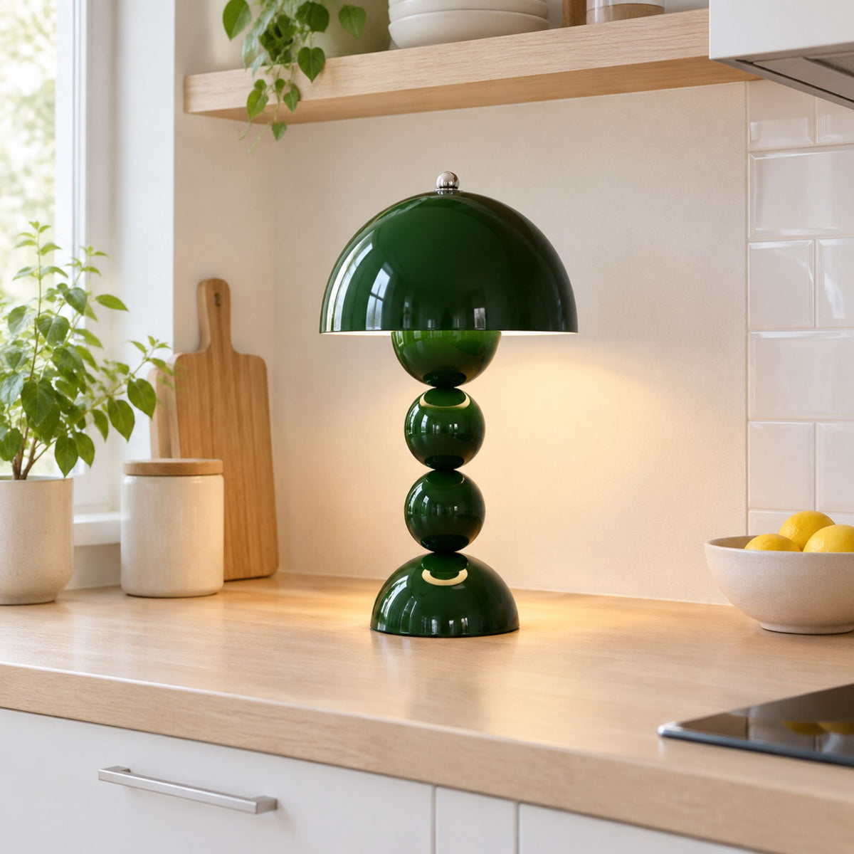 lampe champignon artistique rechargeable vert fonce comptoir