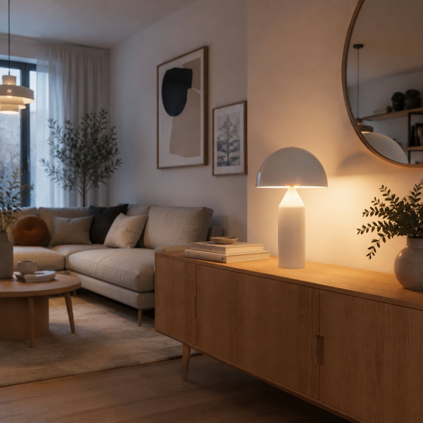 lampe champignon blanche grand sejour design iconique italien