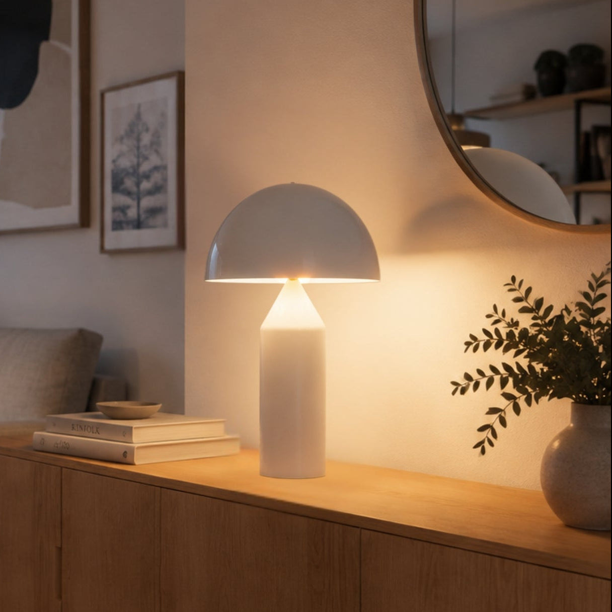 lampe champignon blanche grand sejour vu rapproche design iconique italien