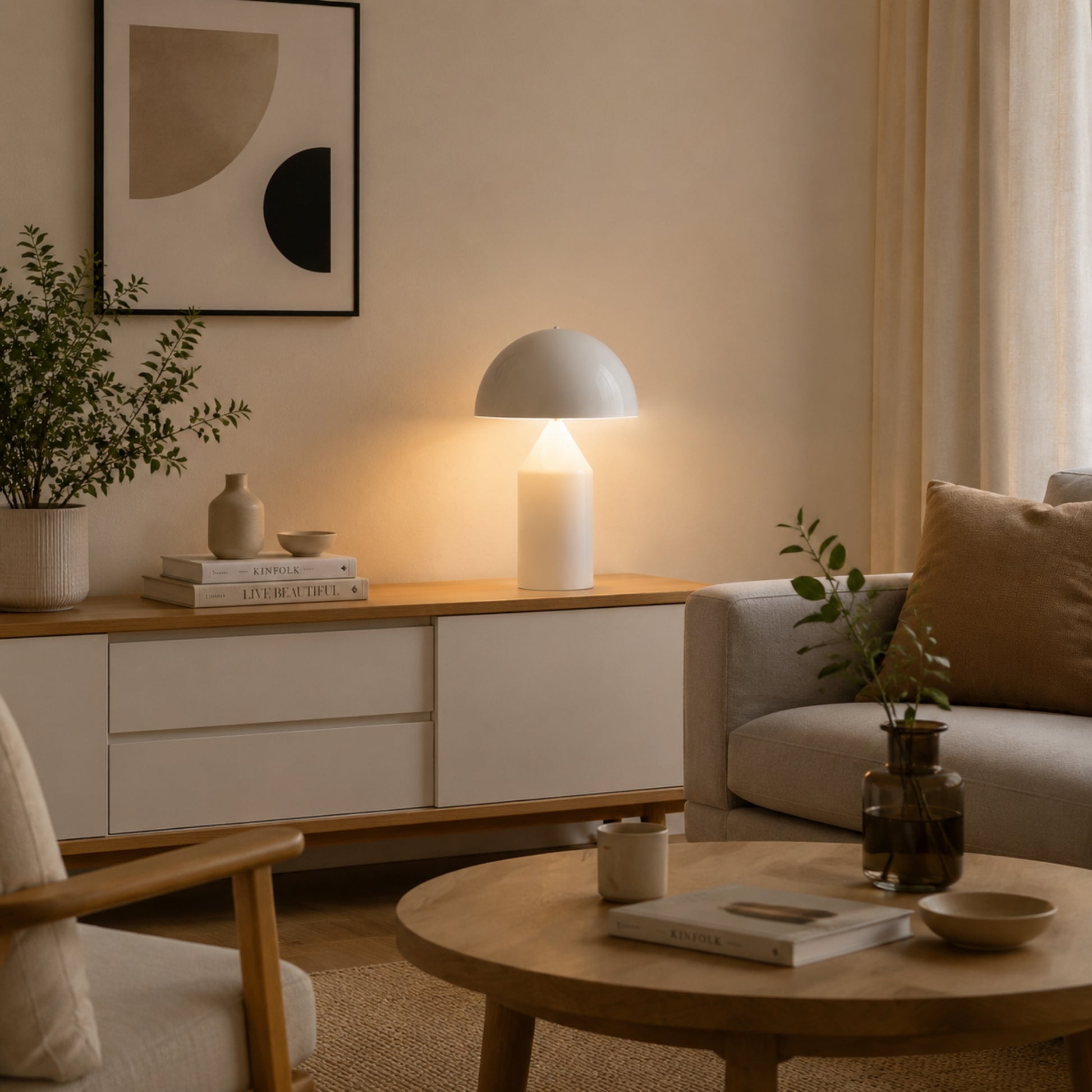 lampe champignon blanche sur console design iconique italien