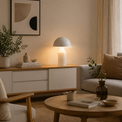 lampe champignon blanche sur console design iconique italien